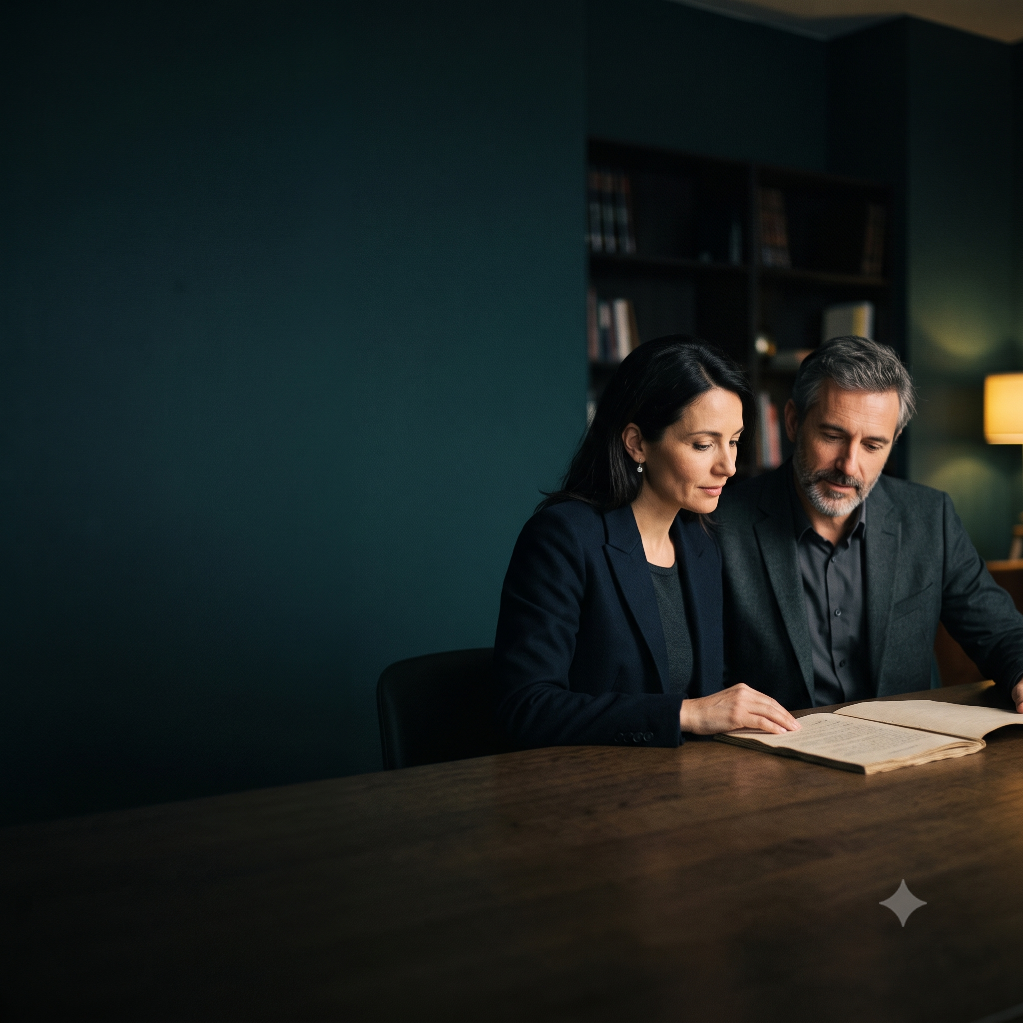 Un couple et leur conseiller Meridian Patrimoine travaillant ensemble sur leur stratégie patrimoniale